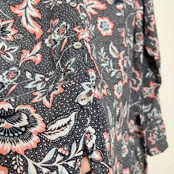 J. Jill Tunic Top Medium Marvelflor Floral Blouse Button-Up Long Sleeve Slits - Picture 7 of 9